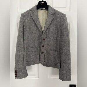 J. Crew Women's Schoolboy Gray Wool Blazer Jackrt W Leather Buttons, Size 6 EUC